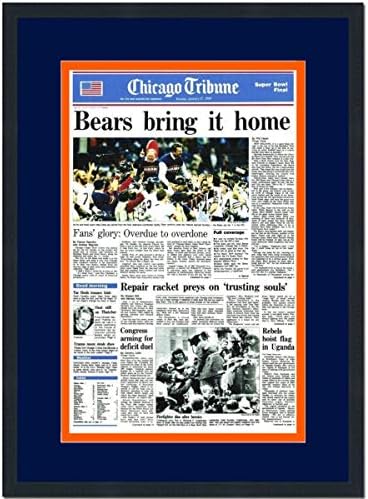 Çerçeveli Chicago Tribune Ayılar Super Bowl XX 20 Şampiyonlar 17x27 Futbol Gazete Kapak Fotoğrafı Profesyonelce Keçeleşmiş