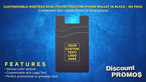 10 Montego Silikon Telefon Cüzdan Paketi-Özelleştirilebilir Metin, Logo-Güçlü Yapıştırıcı, Çift Cep-Siyah