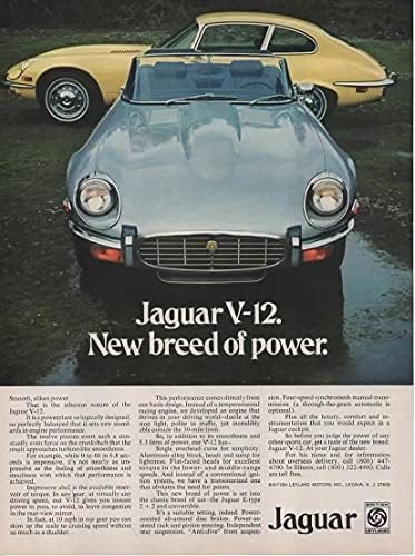 2 Orijinal Dergi Baskı Reklam Seti: 1973 Jaguar E Tipi 2 + 2 V-12 5.3 L, Soluk Çuha Çiçeği Sarı, Adam, Makine İle Tanış, Yeni