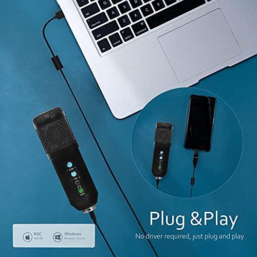 PC ve Mac'te Kayıt, Akış, Oyun, Podcasting için USB Mikrofon, Dizüstü veya Bilgisayar için Kondenser Mikrofon Tak ve Çalıştır
