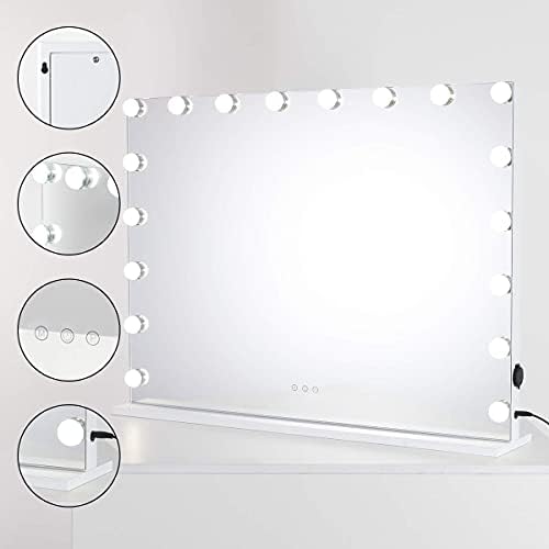 SHOWTİMEZ Işıklı Makyaj Aynası 18 LED Ampullü Büyük Işıklı Makyaj Aynası, Masa Üstü veya Duvara Monte Hollywood Makyaj Aynası,