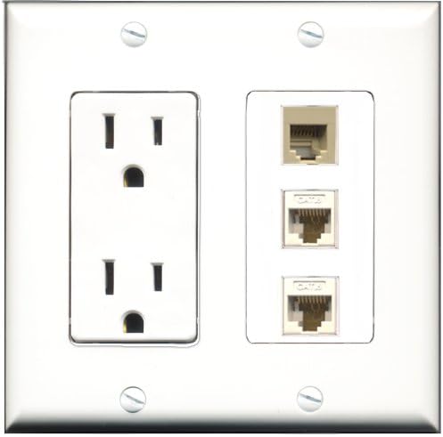 RiteAV-15 Amp Güç Çıkışı 1 Port Telefon Bej 2 Port Cat6 Ethernet Ethernet Beyaz Dekoratif Duvar Plakası