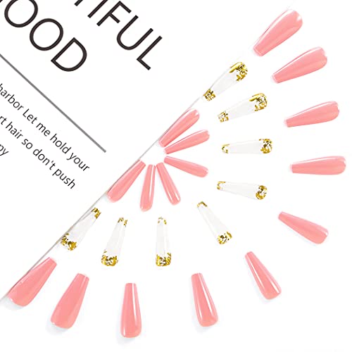 ELABEST Uzun Balerin Yanlış Tırnak Bling Lucency Glitter Tabut takma tırnak 24 Adet Akrilik Sanat Basın Nail İpuçları Kadınlar