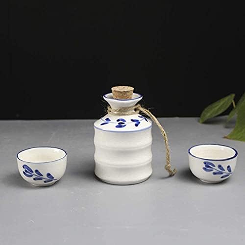 Sake Bardak Seti, 6 Parça Japon Sake Seti, İsıtıcı Pot ile Seramik Şarap Gözlük Seti, Mavi Beyaz Bambu Festivali Tasarım,için
