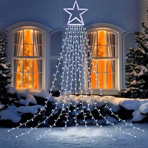 Pırıltı yıldız noel dekorasyon yıldız dize ışıkları, açık 317 LED dize ışık Noel ağacı ile Topper yıldız, 8 aydınlatma modu