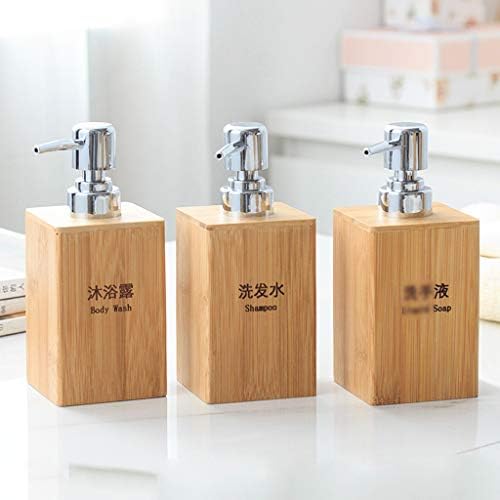 YLUU Sabunluk Şişe Bambu Sabunluk ile Splastik Kafa Kare Banyo losyon Dispenseri Doğal Ahşap Duş Pompası Şişe için Banyo 250