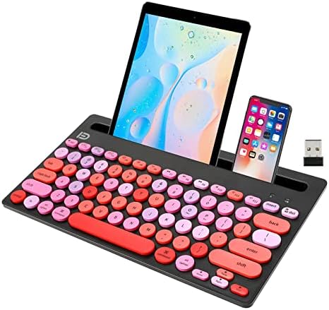 Mac OS/Windows/iOS/Android için Çok Cihazlı Bluetooth Klavye, Globalstore 2.4 G Kablosuz Klavye Telefon/Tablet Tutucular ile
