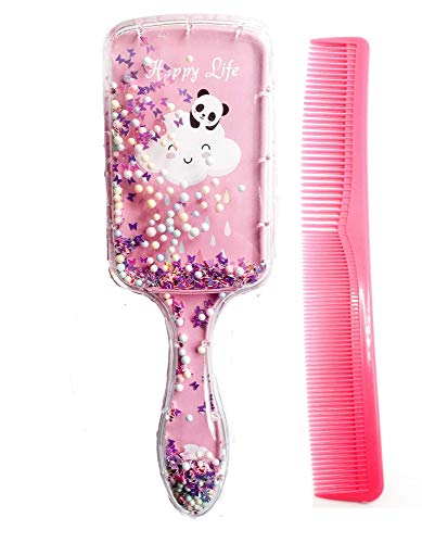 RayBella Glitter Saç Fırçası ve Saç Tarağı, Paddle Dolaşık Açıcı Fırça, Pembe Taraklı Çocuk Saç Fırçası (Pembe Panda)