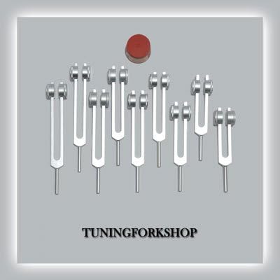 TFS Tuningforkshop Aktivatör+Kese ile Şifa için 9 Adet Çakra Ağırlıklı Tuning Çatal
