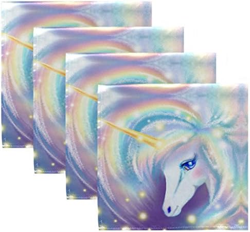 ALAZA Büyülü Fantastik Unicorn Gökkuşağı Bez Peçeteler Yemeği Peçeteler 1 Parça,Kullanımlık Masa Peçeteler Yıkanabilir Polyester