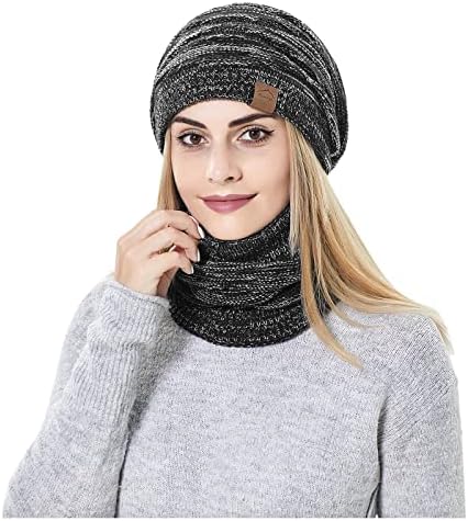 Mens Womens Kış Bere Şapka Eşarp Sıcak Örgü Şapka Kalın Polar Astarlı Kış Kap boyun ısıtıcı Erkek Kadın Hediyeler ıçin Unisex