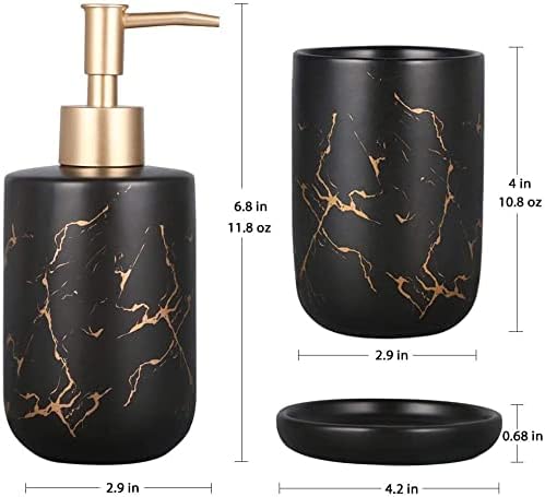EPFamıly Yaratıcı Altın Siyah Mermer Desen Mermer Banyo Aksesuarları Seti, 4 Parça Dahil Sabunluk, 2 Tumblers, Sabunluk