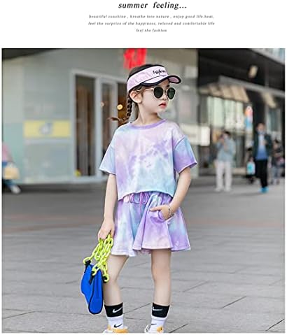 Kızlar Yaz Giysileri Kravat Boya Kısa Kollu Kırpma Üst T-Shirt ve şort takımı Çocuklar için 2 Parça Kıyafet