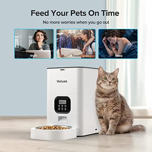 VOLUAS Otomatik Programlanabilir Kedi Pet Besleyici 4L, Yemek Zamanlaması, Kuru Gıda Yemek Porsiyon Boyutu Kontrolü, 10s Sesli