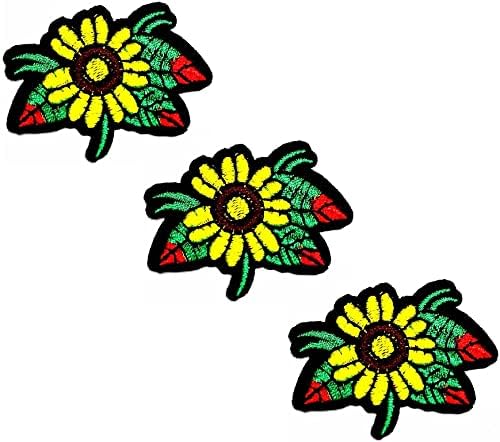 HHO Yama Seti 3 Parça. Mini Ayçiçeği Çiçeği Çıkartmalar Karikatür Çocuklar Aplike Yamalar Sevimli Ayçiçeği Çiçekler Demir on