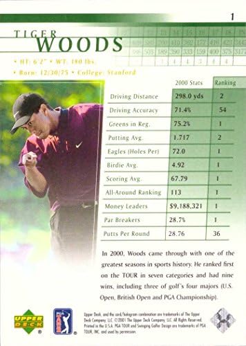 2001 Üst Güverte Golf 1 Tiger Woods Çaylak Kartı
