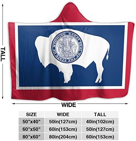 Wyoming bayrağı Kapşonlu Battaniye Anti-boncuklanma Flanel Giyilebilir Kapşonlu Battaniye