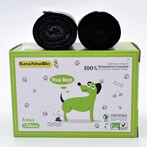SunshineBio %100 Kompostlanabilir Biyobozunur Köpek Atık Poop Torbaları, 120 Sayım, 6 Rulo, Boyut 9 X 13, ASTM D6400 Spesifikasyonuna