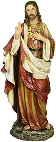 Rönesans Koleksiyonu Joseph'in Stüdyosu Roma 10.25 İnç Boyunda İsa'nın Kutsal Kalbi Figürü, Taş Reçineden Yapılmış ve El Boyaması