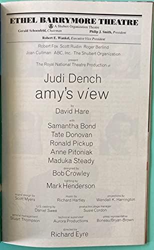David Hard tarafından yazılan JUDİ DENCH SAMANTHA BOND TATE DONOVAN'IN oynadığı AMY'NİN görüşünden Playbill Mayıs 1999