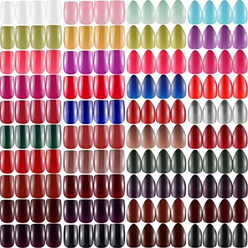 960 Adet 40 Takım Orta Kare Basın Çivi Parlak Nokta Yanlış Çivi Düz Renk Tam Kapak takma tırnak Renkli Badem Yapay Tırnaklar