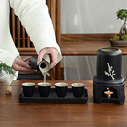 ALİSALQ Güzel 8 parça Sake seti siyah sır şarap bardağı ısı koruma Pot ve taşınabilir çanta ile Set, Soğuk/Sıcak/sıcak Sake/Shochu/Çay
