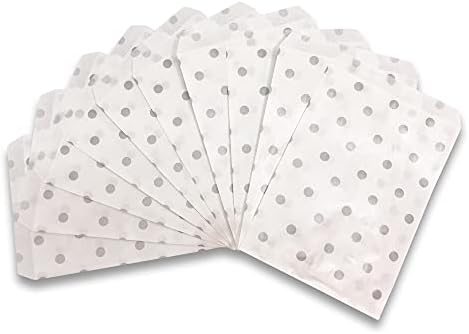 100 adet 4” x 6 Gümüş Puantiyeli / Beyaz Kağıt Hediyelik Çanta-Alışveriş / Satış / Bez Çantalar