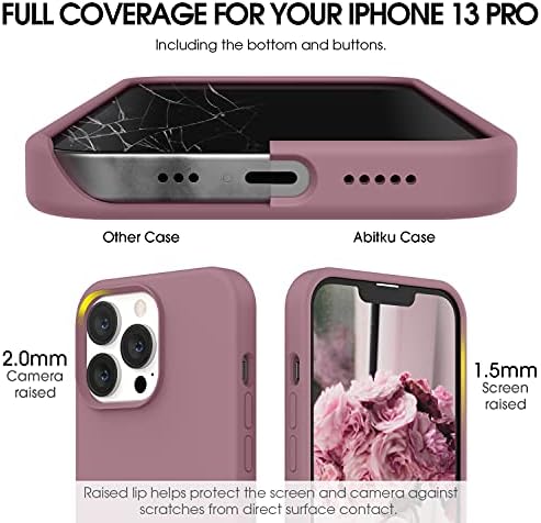 Abitku ile Uyumlu iPhone 13 Pro Kılıf 2021, Sıvı Silikon Yumuşak Jel Kauçuk 3 Katmanlar Tam Kapsama Vücut [Ekran ve Kamera