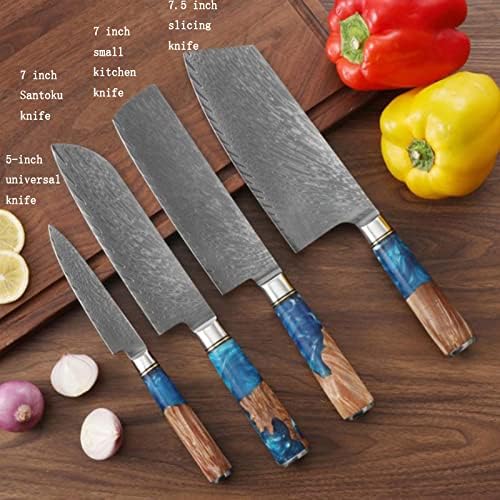 1-9 Adet Mutfak Bıçak Seti Profesyonel Japonya Şam Çelik Mavi Burl Reçine Kolu Almanya Pişirme Araçları (3 Adet)