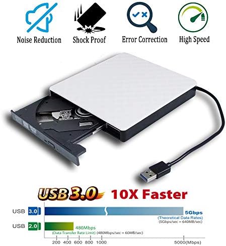 Dizüstü Bilgisayar için USB 3.0 Harici DVD CD Sürücüsü, Taşınabilir Çift Katmanlı 8X DVD+-RW DL DVD-RAM Yazıcı Windows 10 7