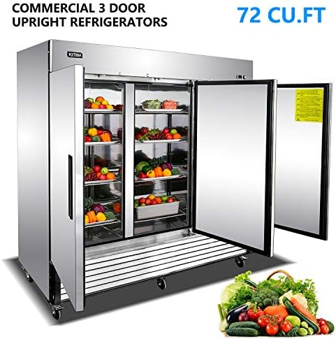 Ticari Dondurucu - Restoran Mutfağı için Dijital Termostatlı, Raflı ve Tekerli Dik Montajlı 3 Kapılı Buzdolabı-68 Cu.Ft