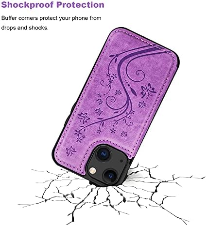 Vaburs ile Uyumlu iPhone 13 Kılıf Cüzdan Kart Sahibinin ile, Kabartmalı Kelebek Desen PU Deri Çift Düğmeler Manyetik Araç Montaj