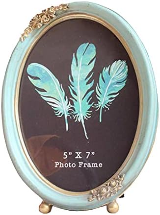 CISOO Vintage Oval Resim Çerçevesi 5x7 Antika Fotoğraf Çerçevesi Masa Üstü Ekran ve Duvar Asılı Ev Dekor, mavi