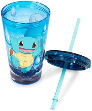 SADECE FUNKY Pokemon Squirtle 16 Ons Plastik Karnaval Kupası Tumbler Vidalı Kapaklı ve Yeniden Kullanılabilir Saman-Soğuk İçecekler,