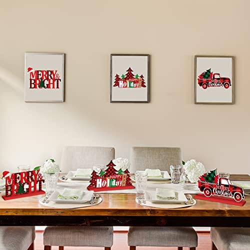 4 Parça Noel Partisi Masa Süslemeleri Kırmızı Buffalo Ekose Ahşap Sevimli NOEL Centerpieces Set Noel Baba Gnome Gövde Kar Adam