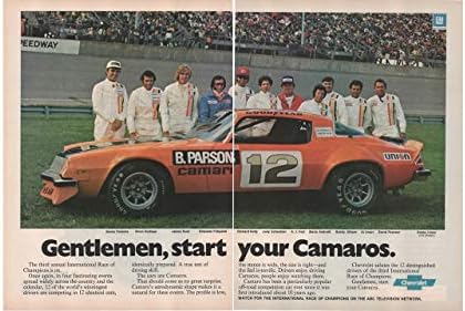 Dergi Baskı İlanı: 1976 Chevy Camaro, 12 Pilotlar Uluslararası Şampiyonlar Yarışı, Benny Parsons, Brian Redman, James Hunt,