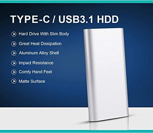 Harici Katı Hal Sürücüsü 2TB, Ultra İnce USB 3.1 Tip - C Harici Katı Hal Sürücüsü 2000GB Taşınabilir Depolama Sürücüsü, PC,