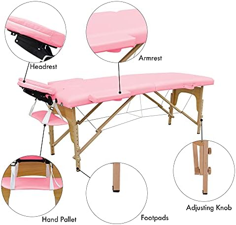 RİCAJ Taşınabilir masaj Masası, 73 İn 2 Kıvrımlar Ahşap Bacaklar masaj yatağı, PVC Deri masaj Masası Spa, Terapi, Güzellik
