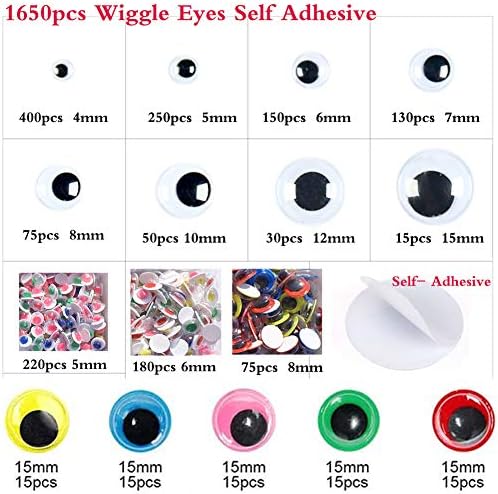 1650 adet Mini Wiggle Gözler Kendinden Yapışkanlı Küçük Yuvarlak Wiggle Gözler, çok Renkli ve Çeşitli Çocuklar için Çeşitli