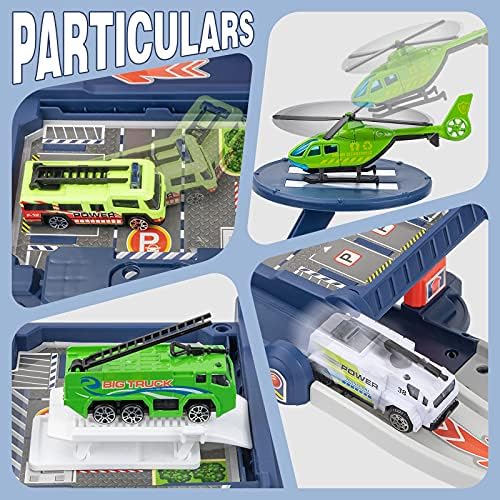 UNİH City Ultimate Garage, 5 Araba ve 1 Helikopter ile Yarış Arabası Parça Setleri, Oyun Matı ile Oyuncak Araç Playsets, 3