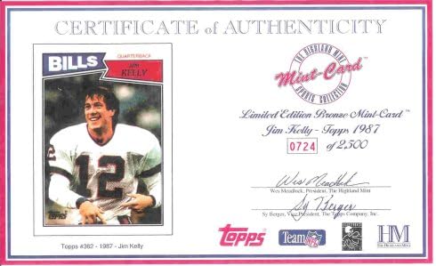 1993 Highland Nane SINIRLI SAYIDA Nane Kartı NFL Futbol Koleksiyon: Jim Kelly-Buffalo Bills-Hall of Famer-1987 Topps Çaylak