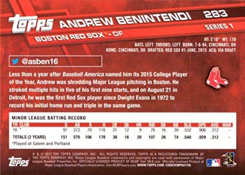2017 Topps Beyzbol 283 Andrew Benintendi Çaylak Kartı - 1. Resmi Çaylak Kartı